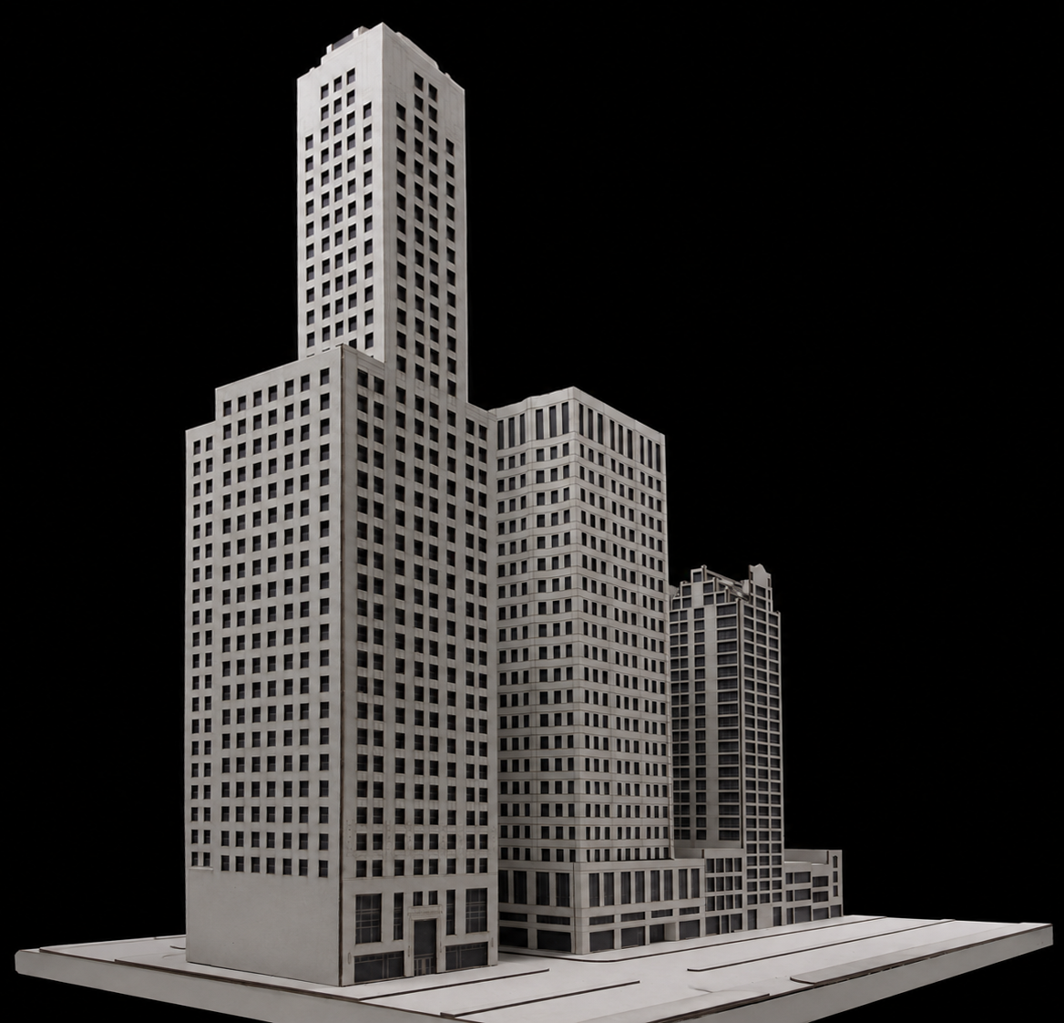 Chicagoism tower proposal shown as a detailed physical model