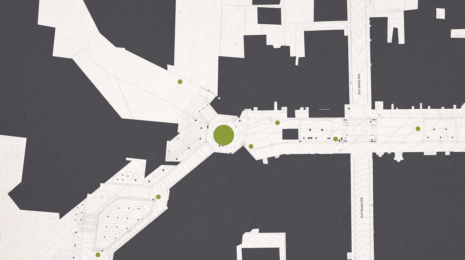 Site plan locating Lifting the Curtain within the downtown pedestrian mall